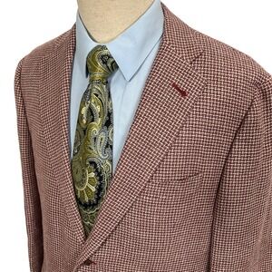 Vintage Italian Blazer Mens 42 Mauve Houndstooth Wool Silk Linen Sport Jacket